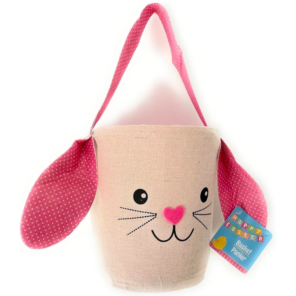 💙 Pink Cloth 💙 Bunny Basket, Greenbrier Burlap PolkaDot Calico, 7"x9"💙